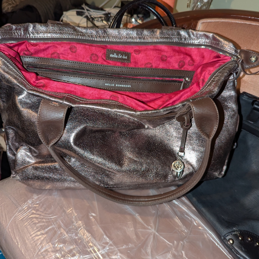 Metallic Brown Handbag with Red Interior Stella And Dot